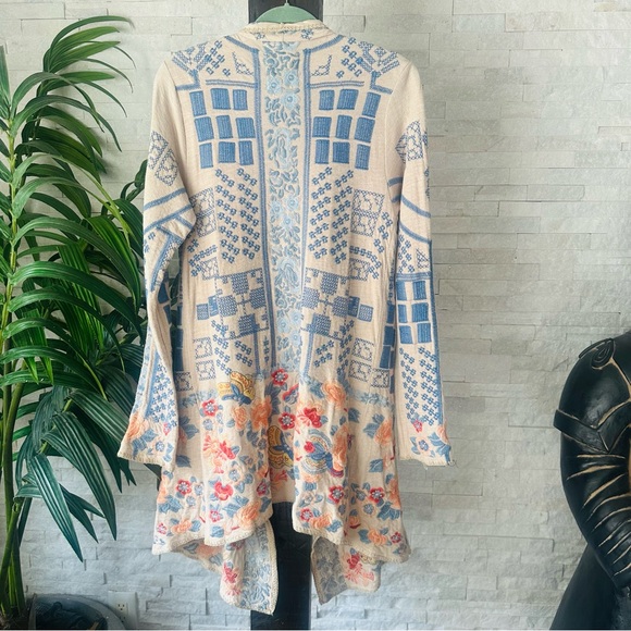 Johnny Was Biya Open Front Boho Artisan Embroidered Festival Cardigan Size M